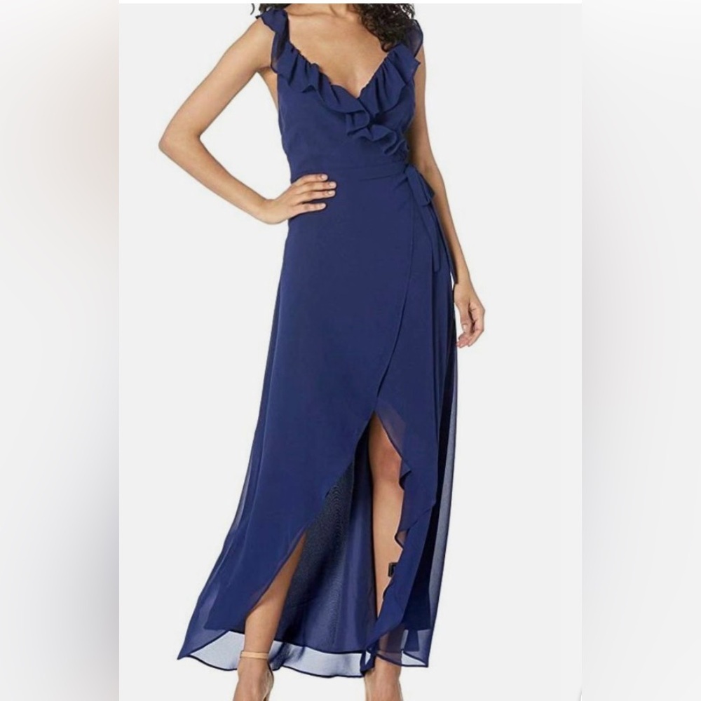 NWT BB Dakota Navy Ruffle V-Neck High-Low Wrap Dress